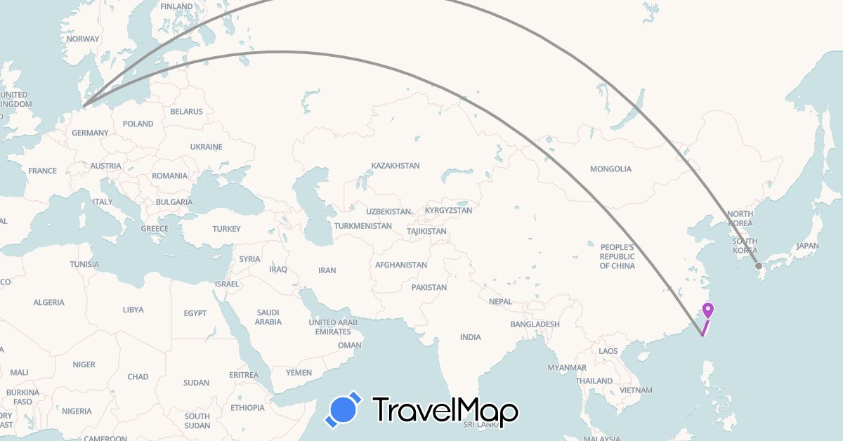 TravelMap itinerary: driving, plane, train in Germany, Japan, Taiwan (Asia, Europe)